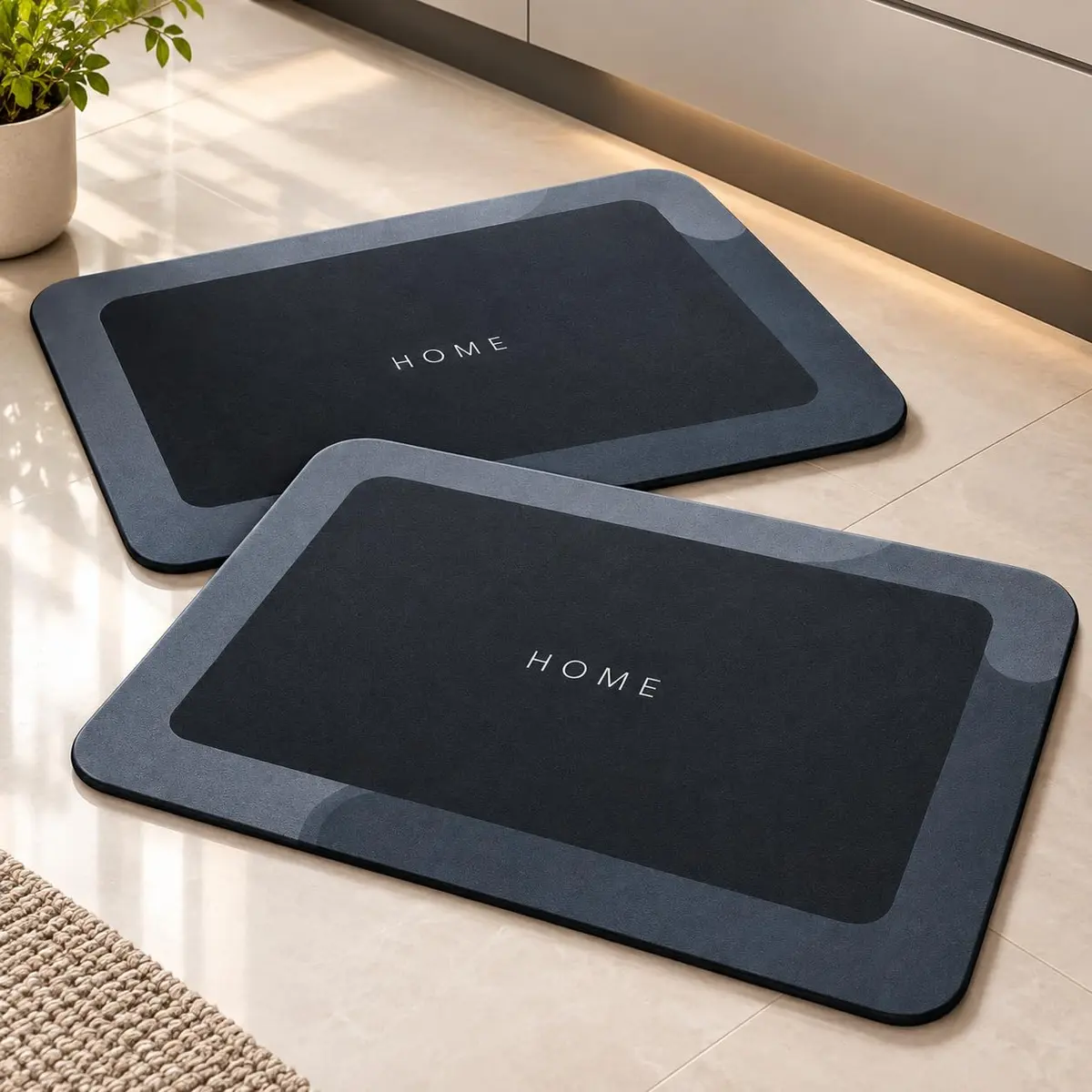 Kit 2 Tapetes Mágicos de Banheiro Home, Superfície Macia, Antiderrapante | Superfície Macia, Conforto para os Pés, Uso no Banheiro, Design Moderno, Bordas Arredondadas - 1