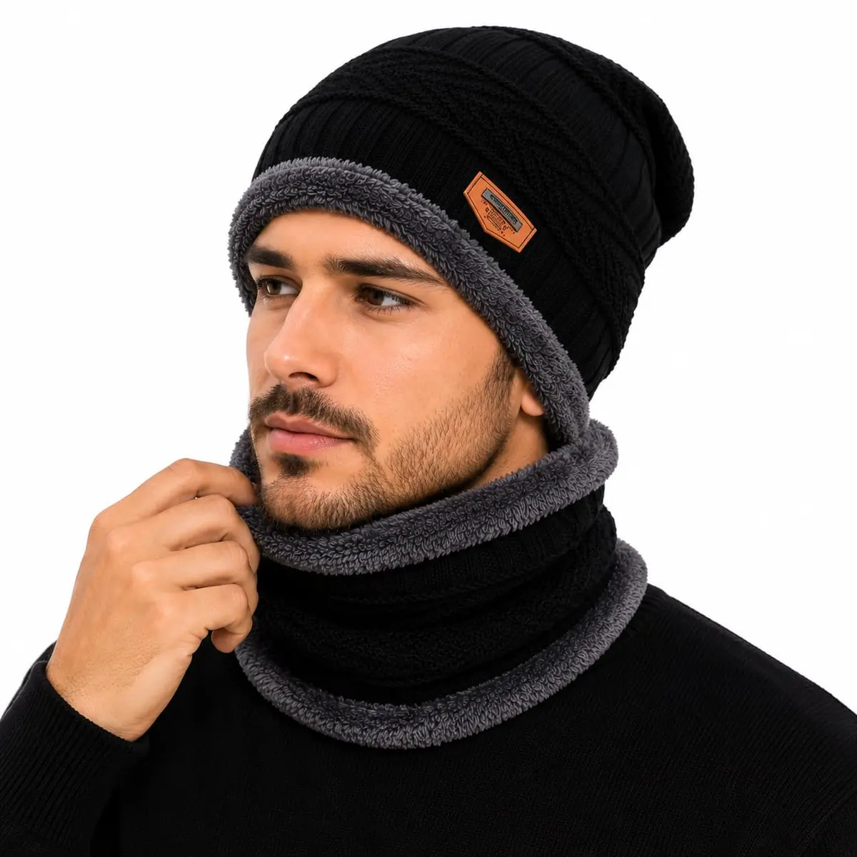 Conjunto de Inverno 2 Peças Gorro e Cachecol Gola com Forro