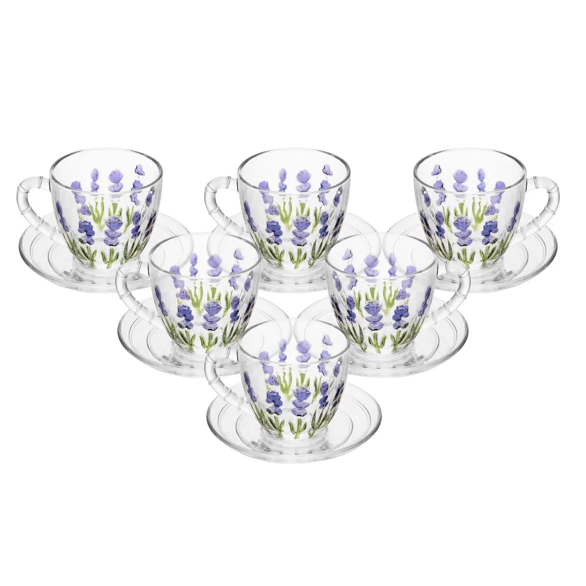 LYOR - Conjunto 6 Xícaras de Café Lavanda Hand Painting 11,8cm x 8,5m Cristal