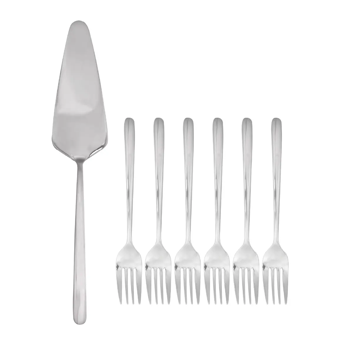 WOLFF - Conjunto Espátula para Bolo e 6 Garfos para Sobremesa Viena Aço Inox