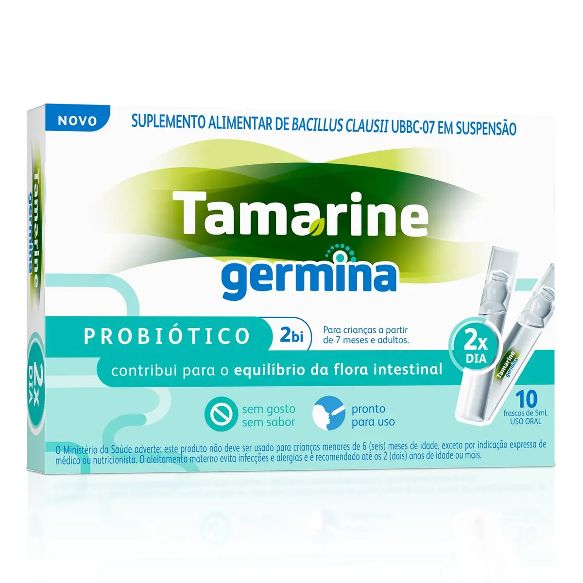 Probiótico Germina 2BI Tamarine Sem Sabor 10 Frascos de 5ml – Suplementação Alimentar – Manutenção do Equilíbrio Digestivo – Sem Açúcar e Sem Glúten – Uso Adulto e Infantil - 1