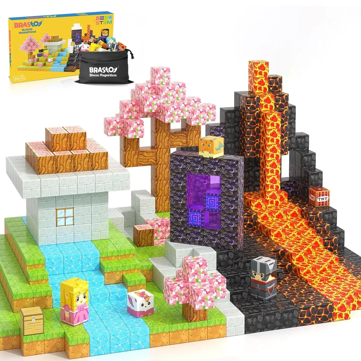 Blocos Magnéticos Princesa 84 Peças – Conjunto de Construção Criativa com Cubos Magnéticos, Brinquedos Sensoriais STEM Montessori, Educativo Ideal para Presente 3+ Anos