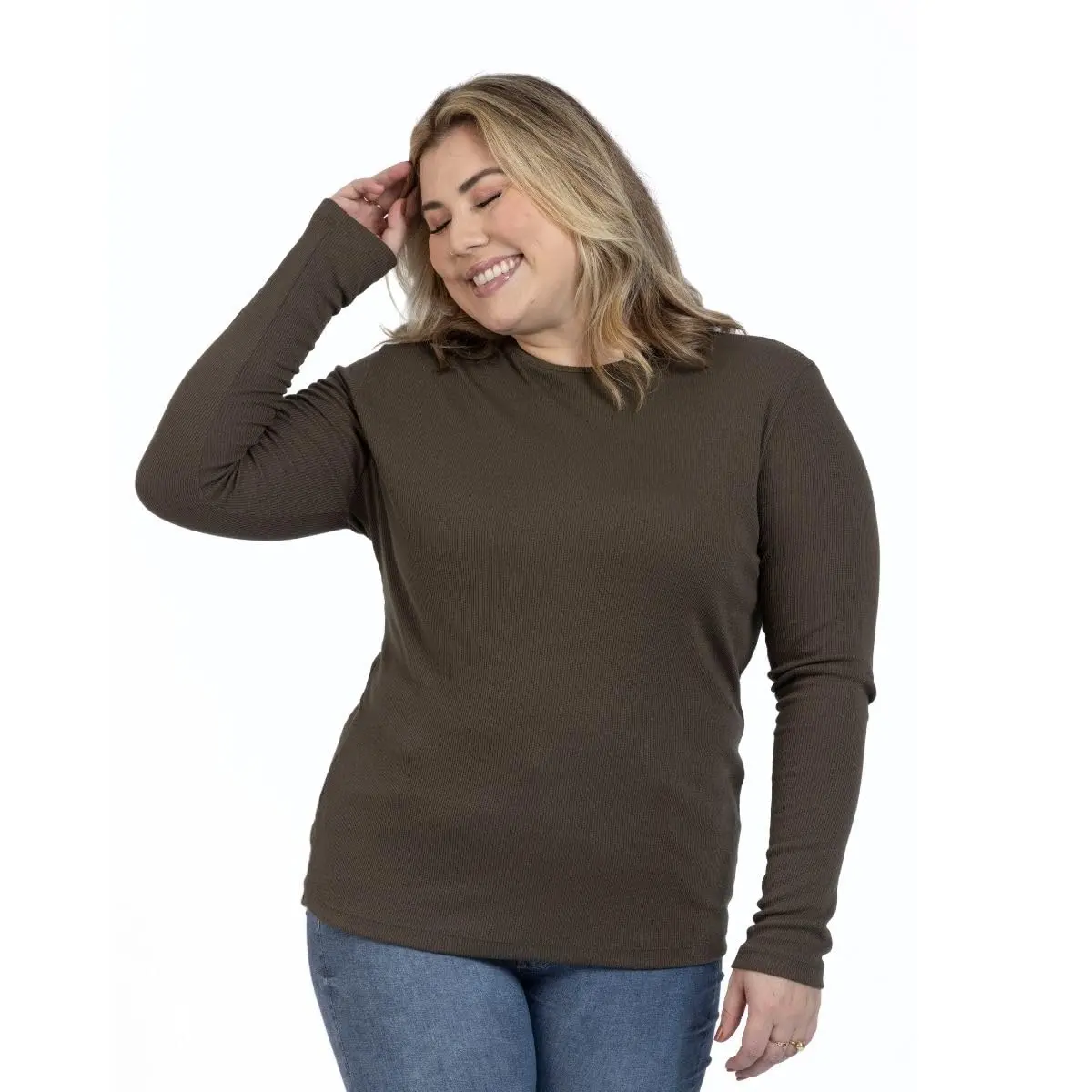 Blusa Feminina Manga Longa Ribana Viscose Elastano Modelagem Jovem Confortável