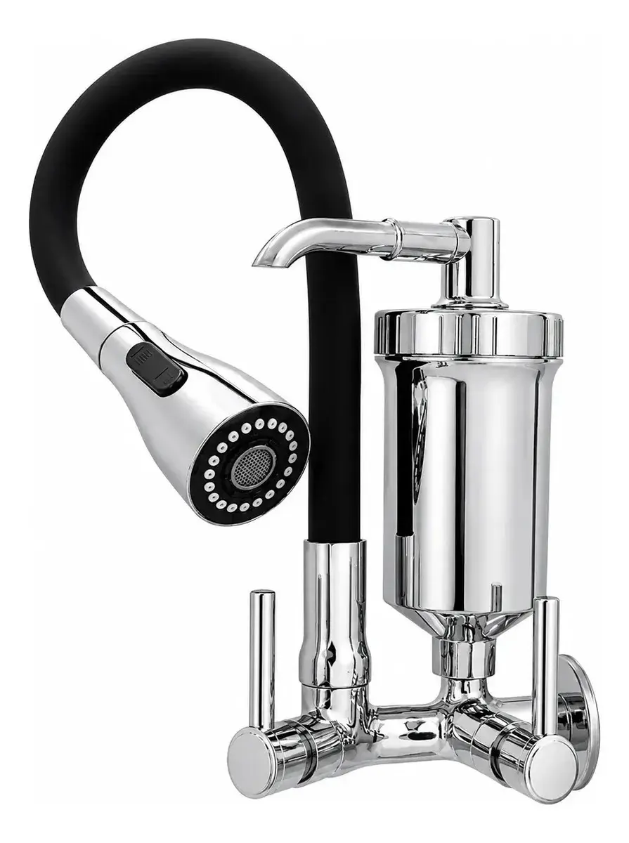 Torneira Com Filtro 3 Jatos Para Cozinha Gourmet de Parede Preta Silicone Flexível Bica Móvel 3 Jatos Modelo Moderno para Pia Água Fria thumbnail 3
