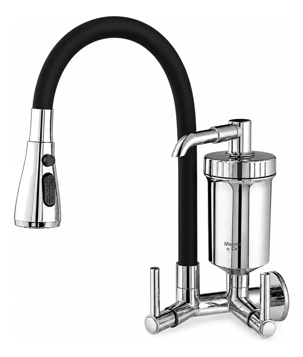 Torneira Com Filtro 3 Jatos Para Cozinha Gourmet de Parede Preta Silicone Flexível Bica Móvel 3 Jatos Modelo Moderno para Pia Água Fria thumbnail 4