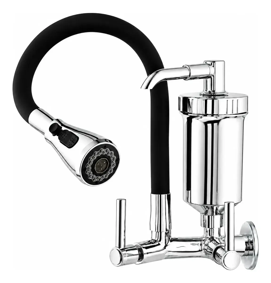 Torneira Com Filtro 3 Jatos Para Cozinha Gourmet de Parede Preta Silicone Flexível Bica Móvel 3 Jatos Modelo Moderno para Pia Água Fria thumbnail 5