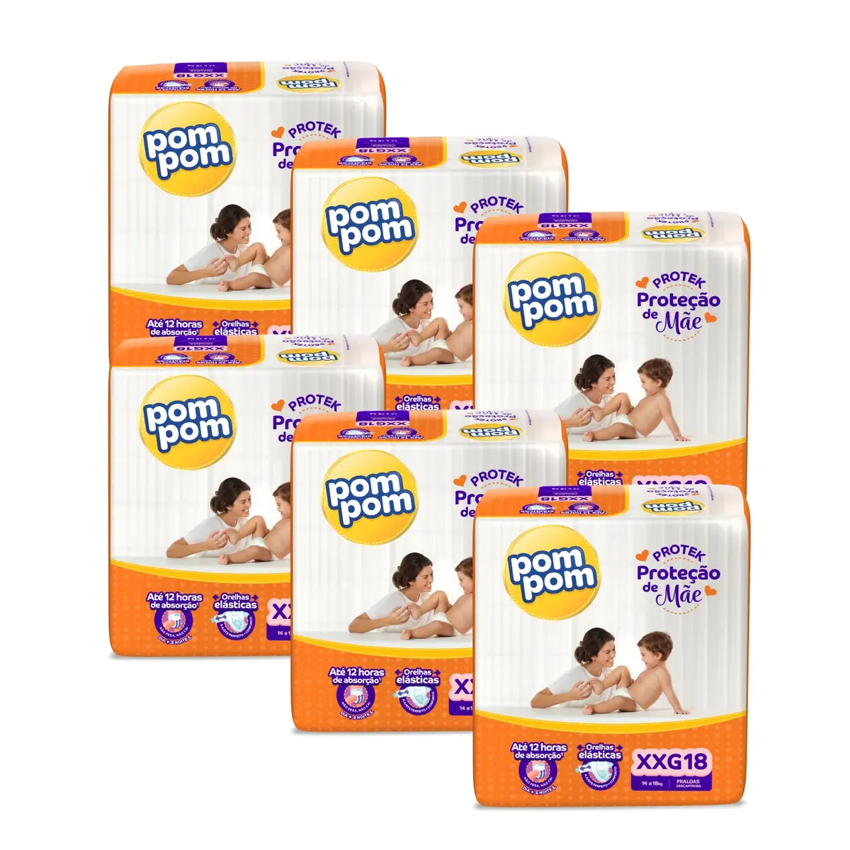 Fralda Pom Pom Protek Proteção de Mãe Jumbo XXG 108 Unidades