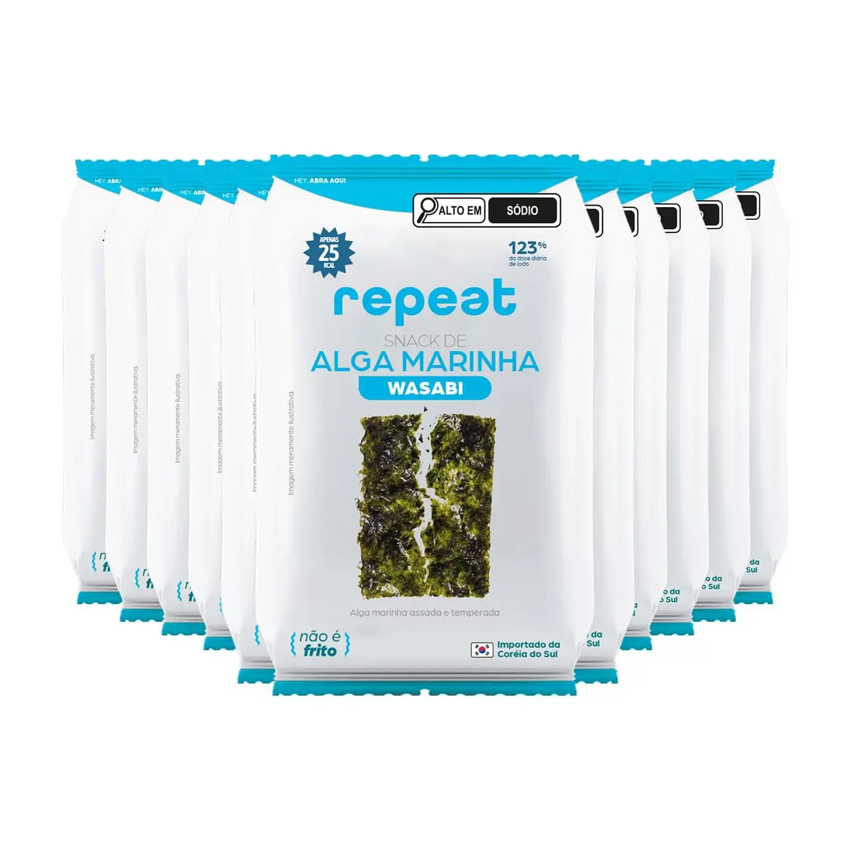Repeat, Snack Alga Marinha Crocante 5g | Kit com 12 unidades | Low Carb | 25-30kcal por porção | 123% da dose diaria de iodo (Wasabi)