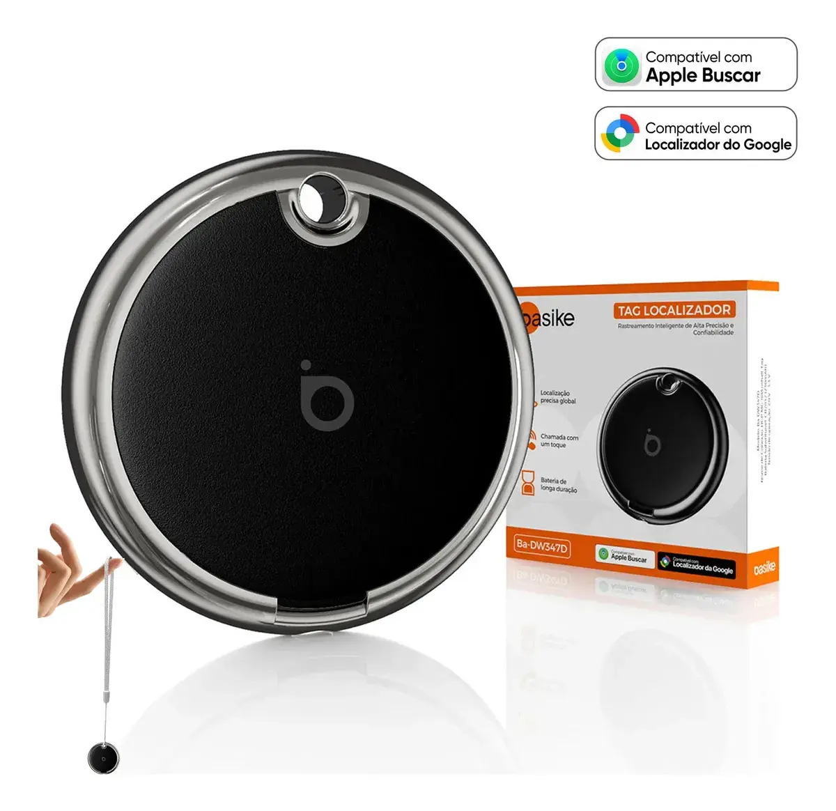 Basike Smart Tag Rastreador GPS Compatível iPhone IOS E Android Mini Air Tag Localizador para Chaveiro Bolsa Pets Mala Bicicleta com Cordão Bateria Substituível(365 Dias) - 1