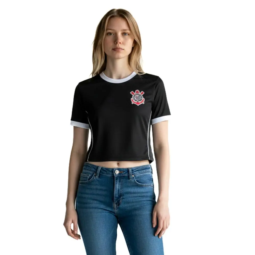 Cropped Corinthians Coimbra, gola transparente com punho bordado