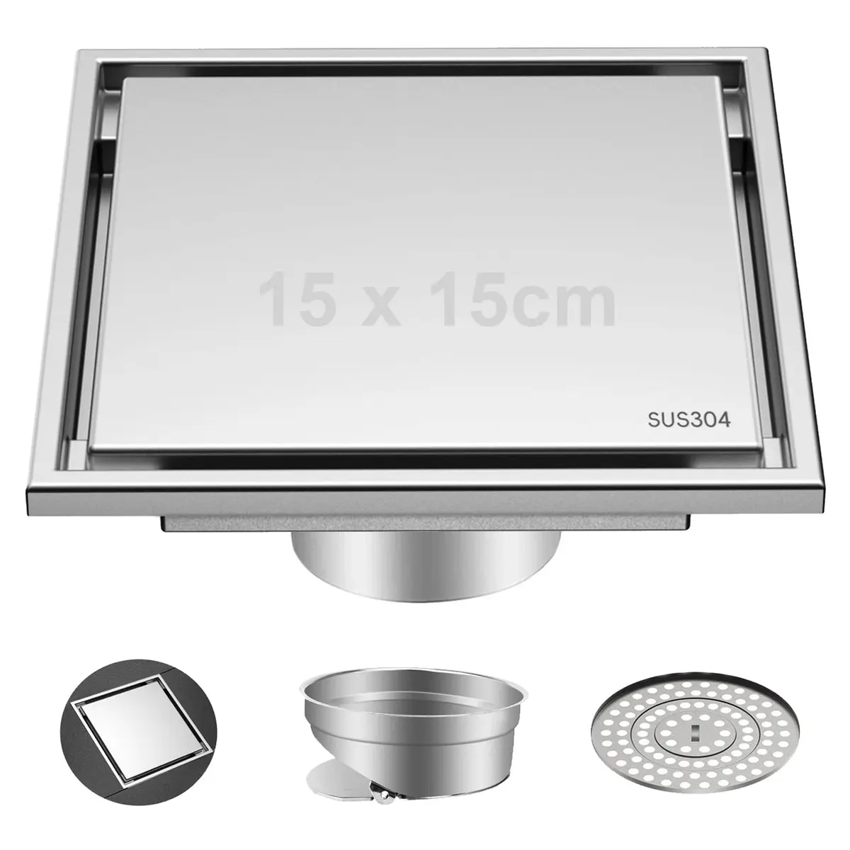 ZQZHDQ Ralo Quadrado de Aço Inoxidável 15x15 CM com Tampa Oculta. | Adequado para Cozinhas e Banheiros - 1