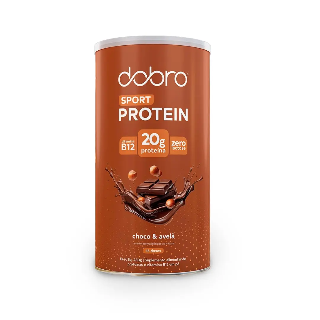 Sport Protein, Dobro, Suplemento Proteico Vegetal em Pó, Blend de Proteínas de Arroz, Ervilha e Lentilha, Sabor Avelã - 450g