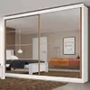 Guarda-Roupa Casal Mademarques Sevilha com 2 Portas, 6 Gavetas, 10 Prateleiras e Espelho - 228cm de largura - Branco Acetinado - 1