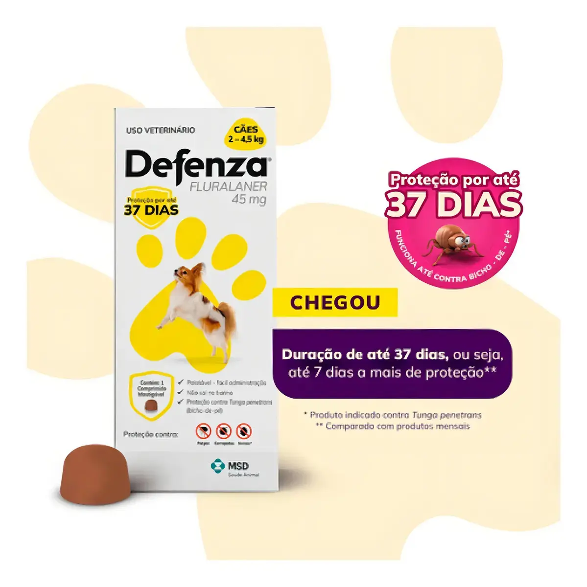 Antipulgas Defenza 45mg Cães De 2 A 4,5kg 1 Comprimido Msd thumbnail 6