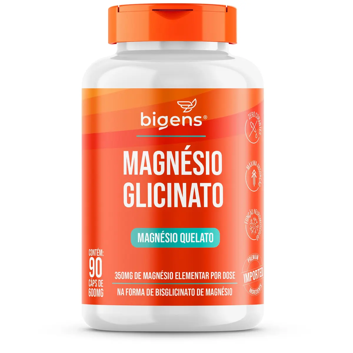 Bigens Magnésio Glicinato - 90 Cápsulas - Suplemento Mineral