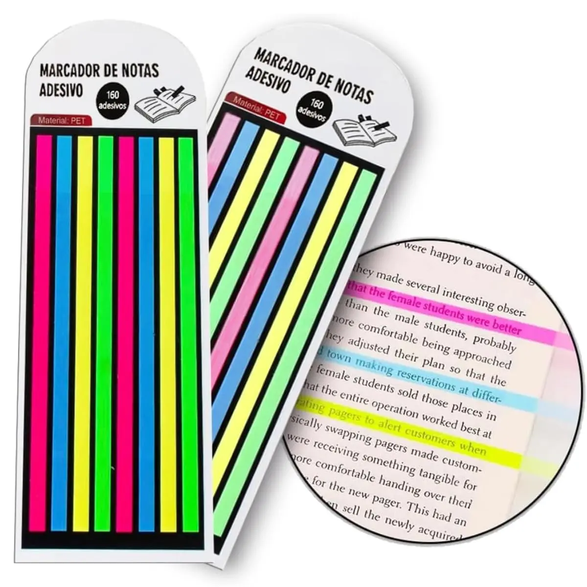 Kit 2 Marca Texto Adesivo 320 Fitas Coloridas Neon Marca Páginas Livros