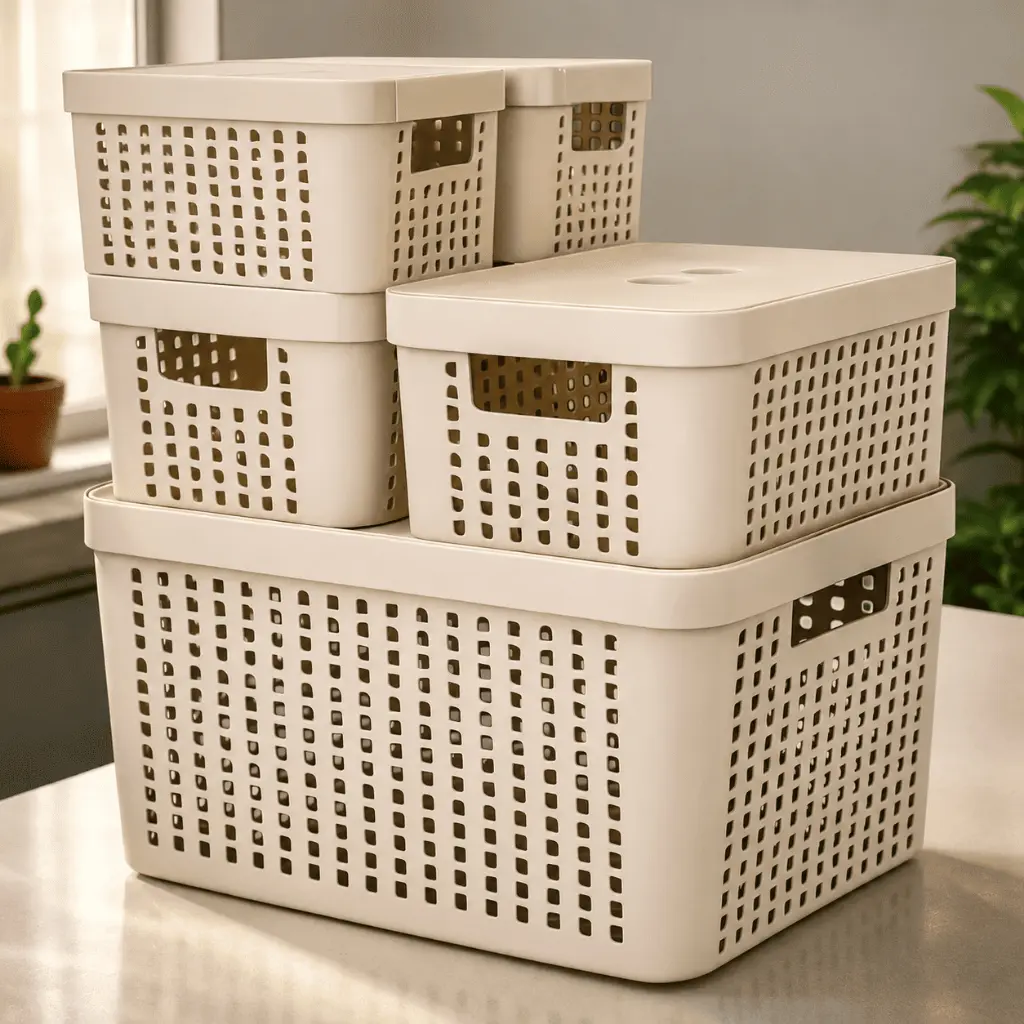 Kit 5 Caixas Organizadoras com Tampa Cesto Grande de Plástico 2 Litros 4,5 Litros 17 Litros - 1