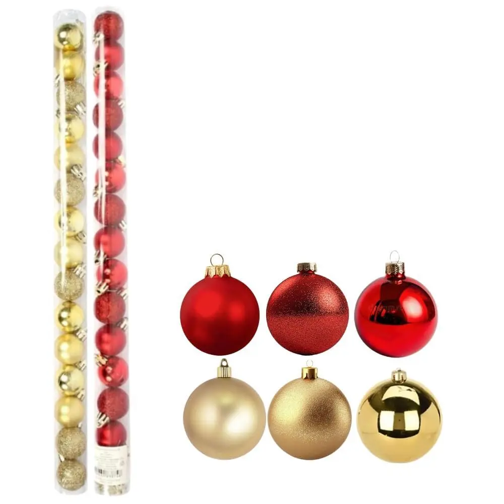 Kit 30 Bolas de Natal 4cm - Fosca, Lisa, Glitter - Enfeites de Natal para Árvore e Mesa Natalina - Bolas de Natal Pequena - UpShop (Dourado e Vermelho)