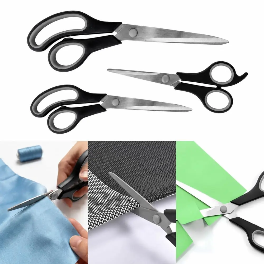 Kit 3 Tesouras Multiuso Aço Inox Conjunto Tesoura Papel e Tecido, Preto