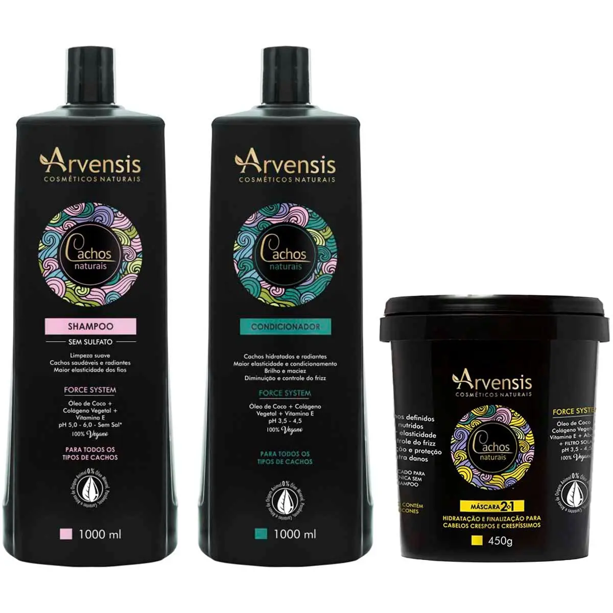 Kit Shampoo e Condicionador 1L + Máscara 450g - Arvensis | Cabelos Macios, Vegano, Cheiro de Salão, Profissional, Custo-Benefício