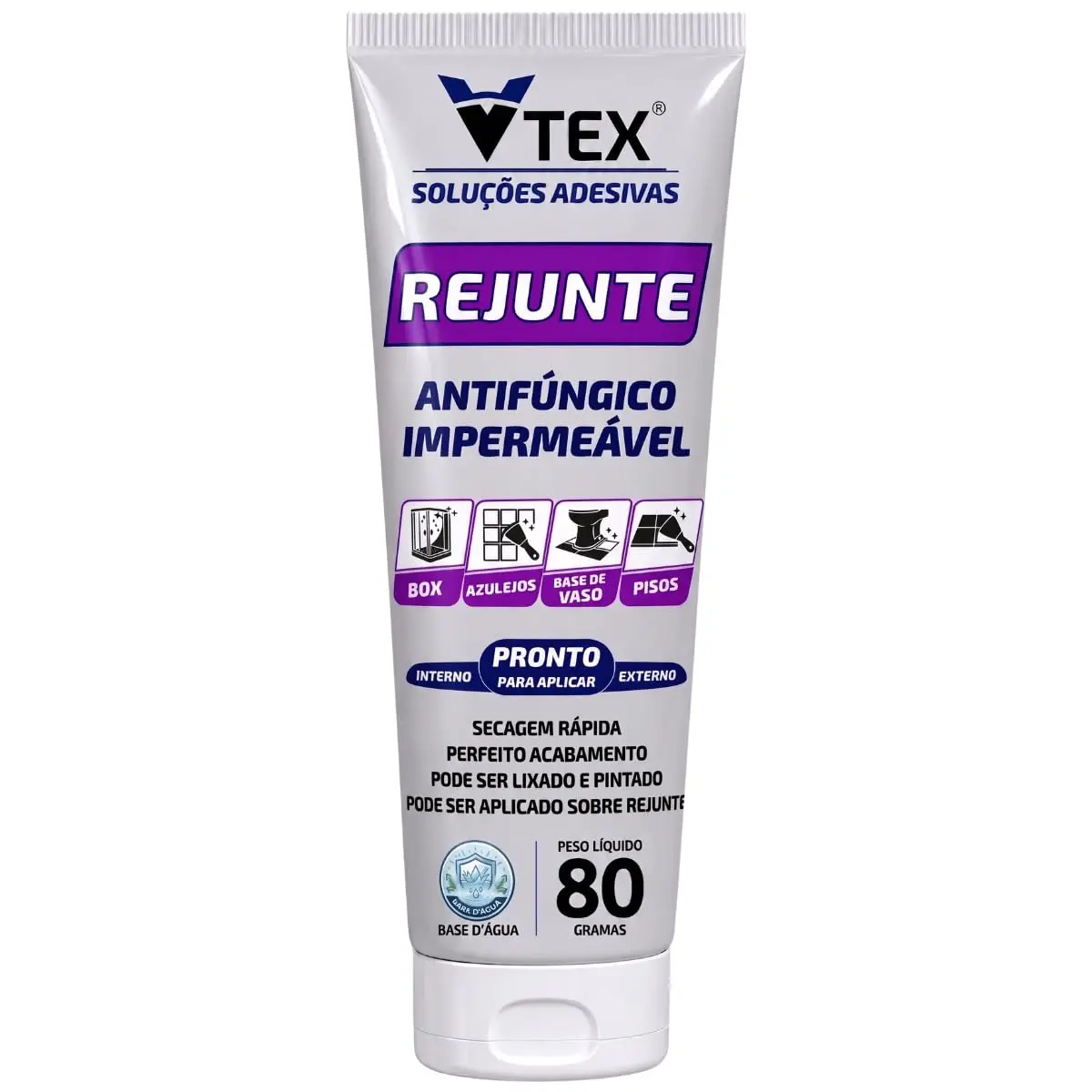 Rejunte que não escorre p/banheiros com secagem rápida VTEX 80G BRANCO | Uso em azulejos, pisos, sem cheiro, extra forte, secagem rápida e eficiente, cozinhas e banheiros - 1