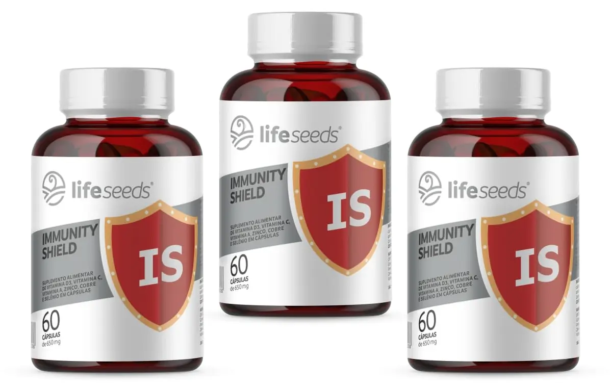 IMMUNITY SHIELD - Multivitamínico Imunidade - Vitamina C (900mg), Zinco (29mg), Vitamina A (2000ui), Cobre (900mcg), Vitamina D3 (2.000ui) e Selênio (34mcg) - 180 Cápsulas (3 Potes)