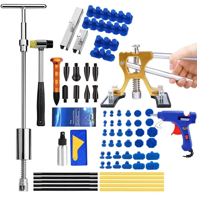 Kit de reparo de amassados automotivos, conjunto de ferramentas de reparo de amassados de carro, kits de remoção de amassados de corpo sem pintura, extrator de amassados para carros