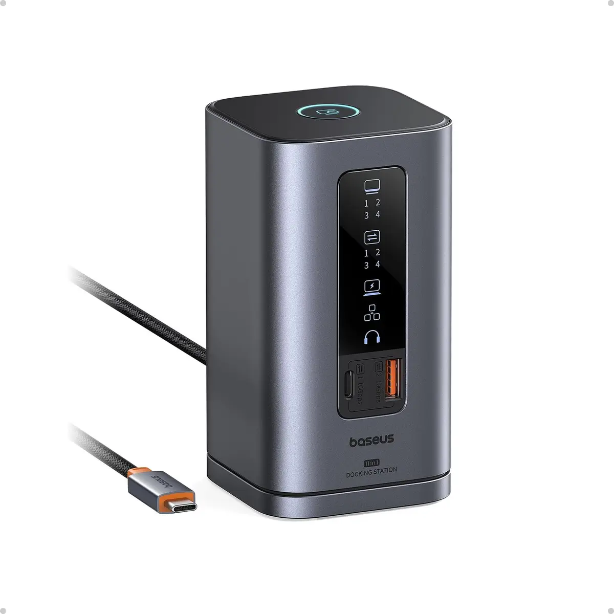 Baseus Docking Station, série Spacemate 11 em 1 estação de acoplamento de 3 monitores com 2 x HDMI 1 x DP 4K@60Hz, 3 x USB-A/C 10 Gbps, Ethernet de 1 Gbps, 100 W PD, HUB USB C para computador portátil