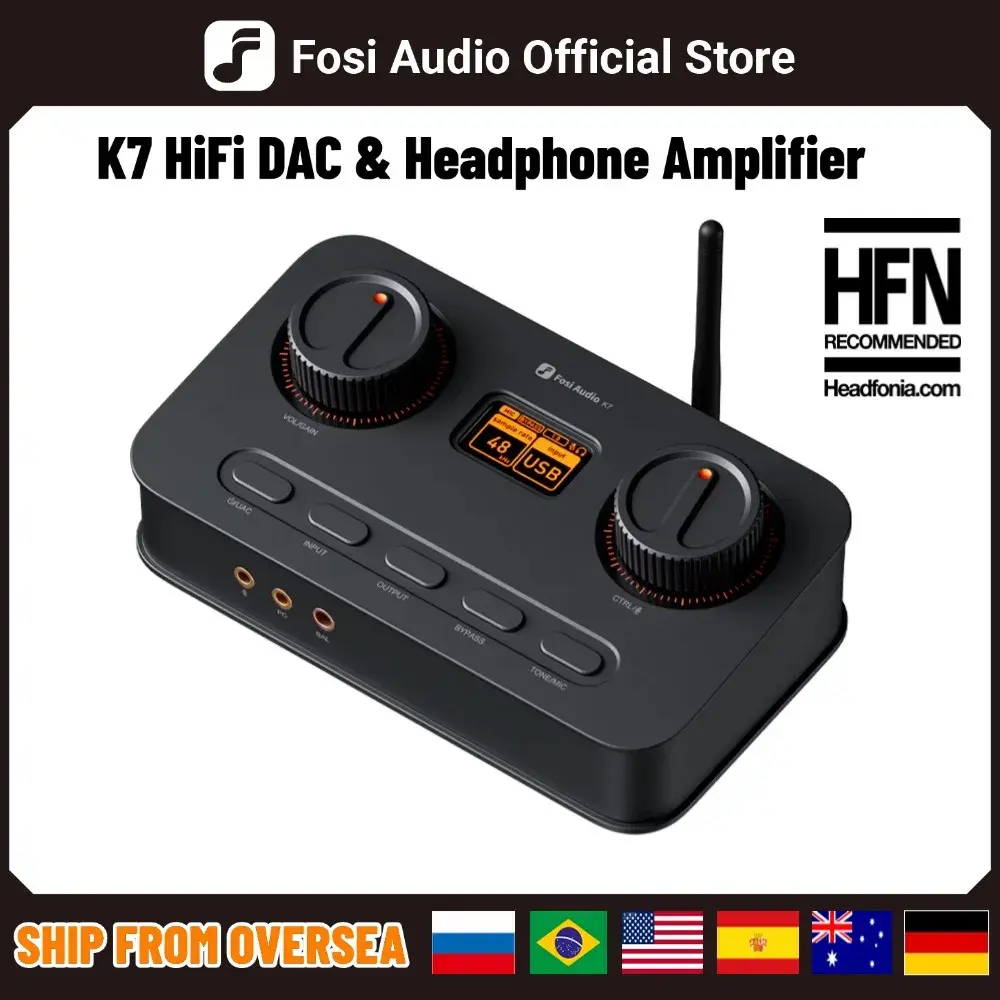 Fosi Audio K7 HiFi DAC e amplificador de fone de ouvido, chip AKM4493ESQ DAC, PCM 384kHz/32Bit e DSD256, entrada de microfone USB Audio DAC para jogos