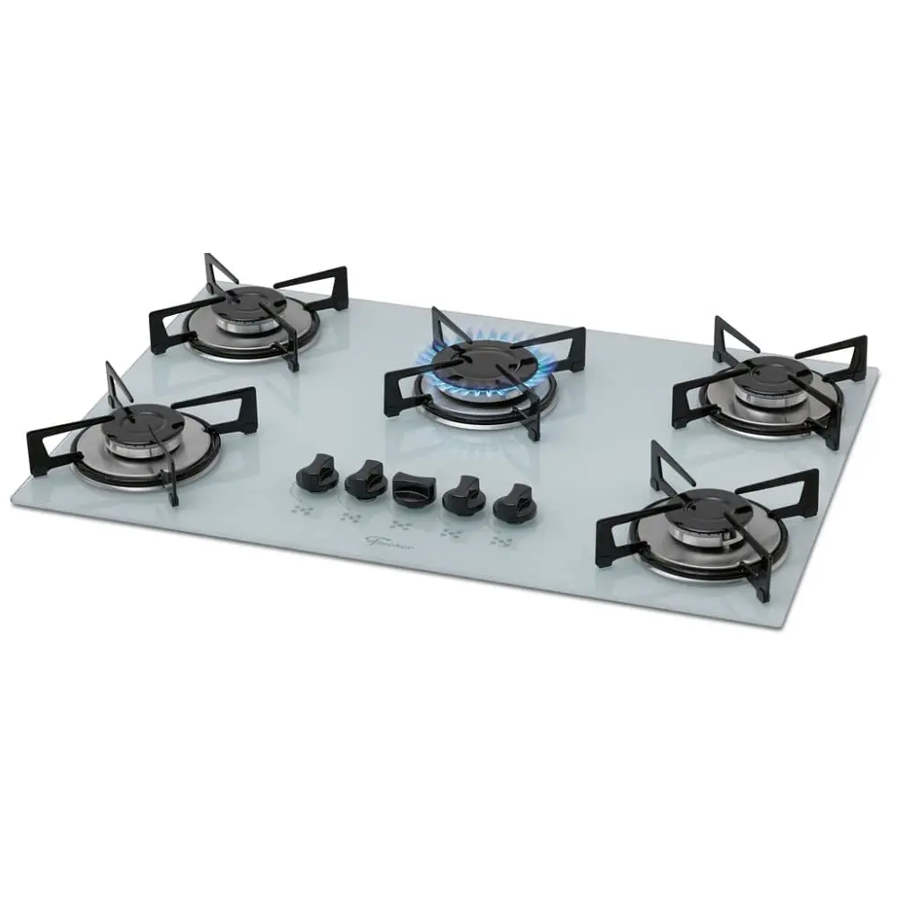 Fischer Cooktop à Gás 5 Bocas Mesa Vidro Branca Bivolt 1642-6986