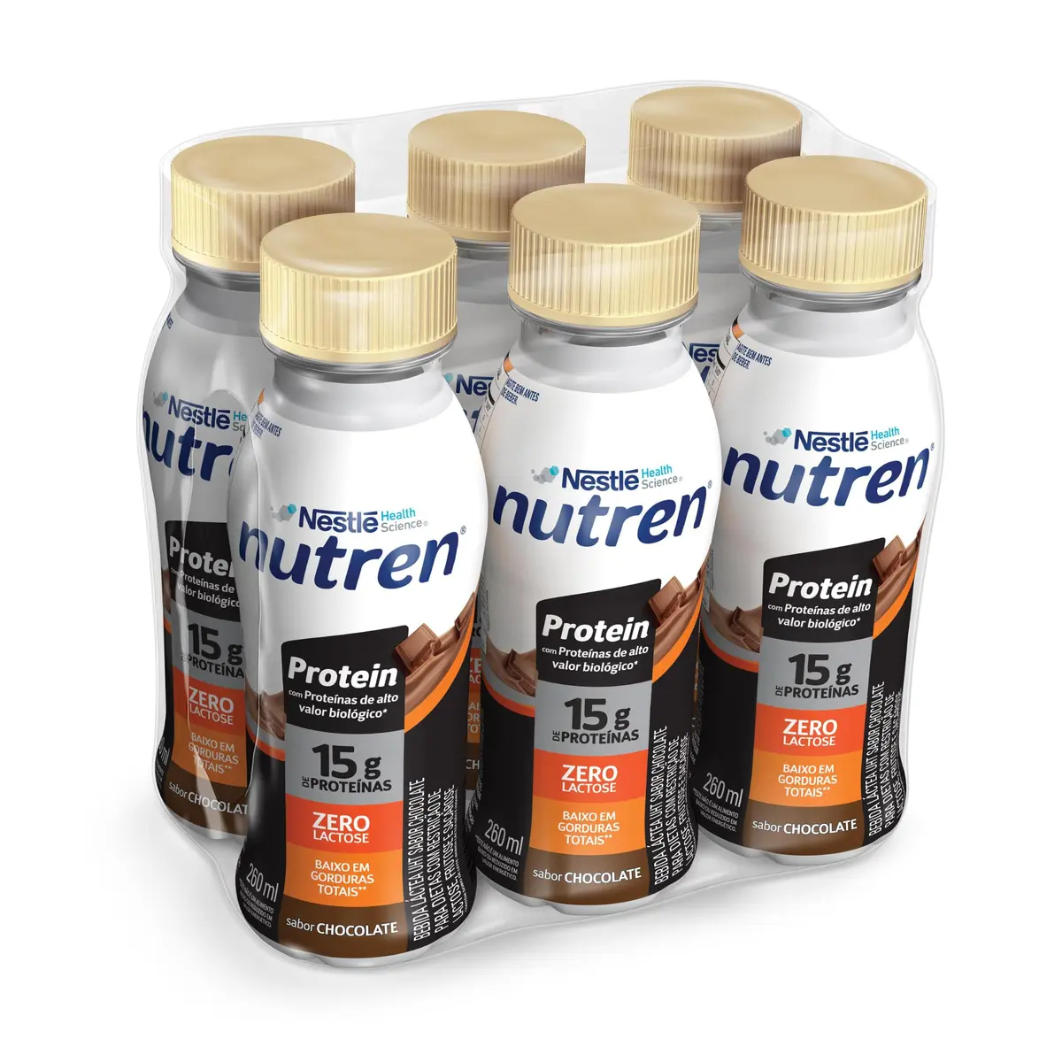 Bebida Láctea Nutren Protein, Chocolate, 260ml, Pack com 6 Unidades | 15g de Proteínas