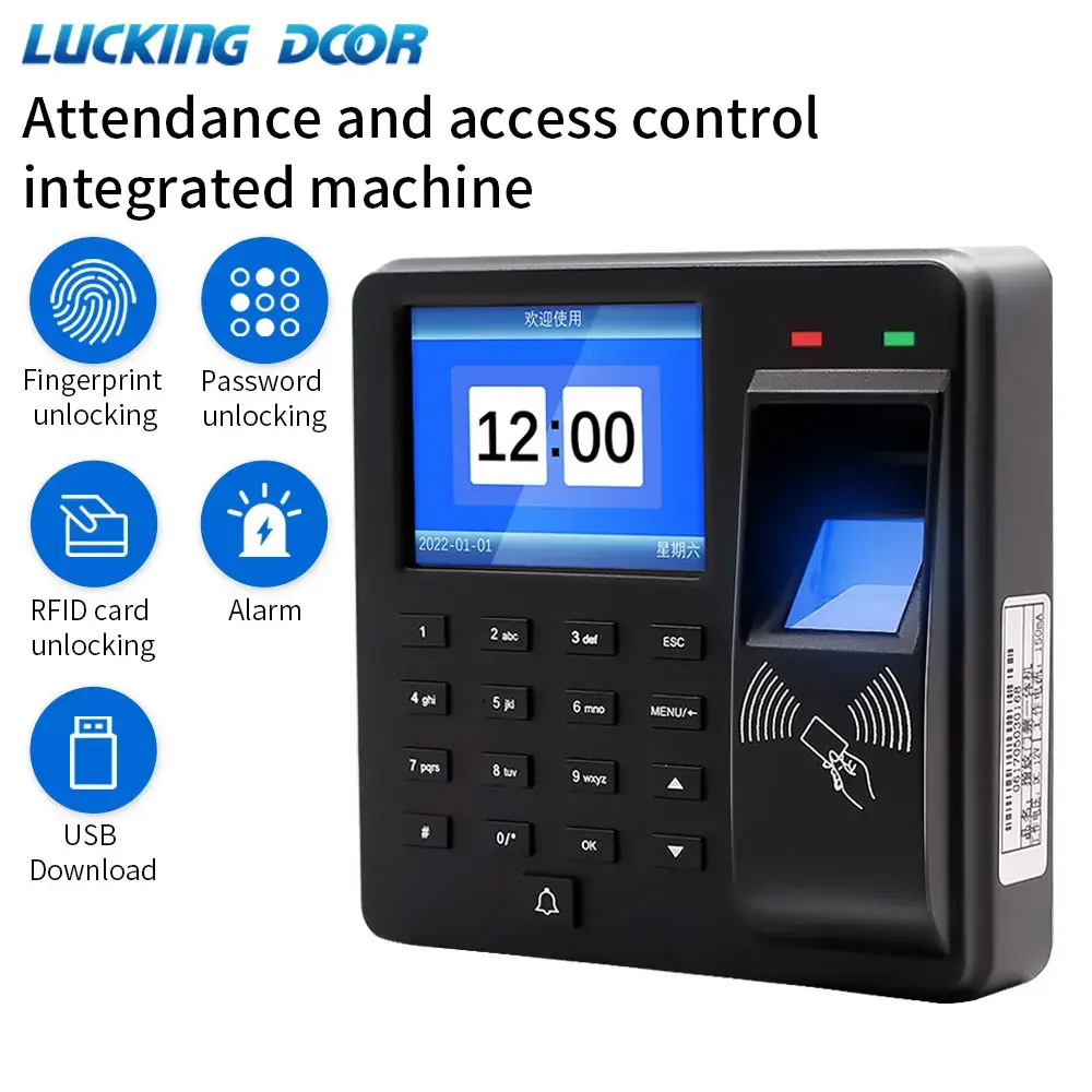 Máquina de Controle de Acesso Biométrico por Impressão Digital com Interfone e Registro de Ponto, Sistema Digital Elétrico RFID para Chaves e Etiquetas de Fechadura de Porta