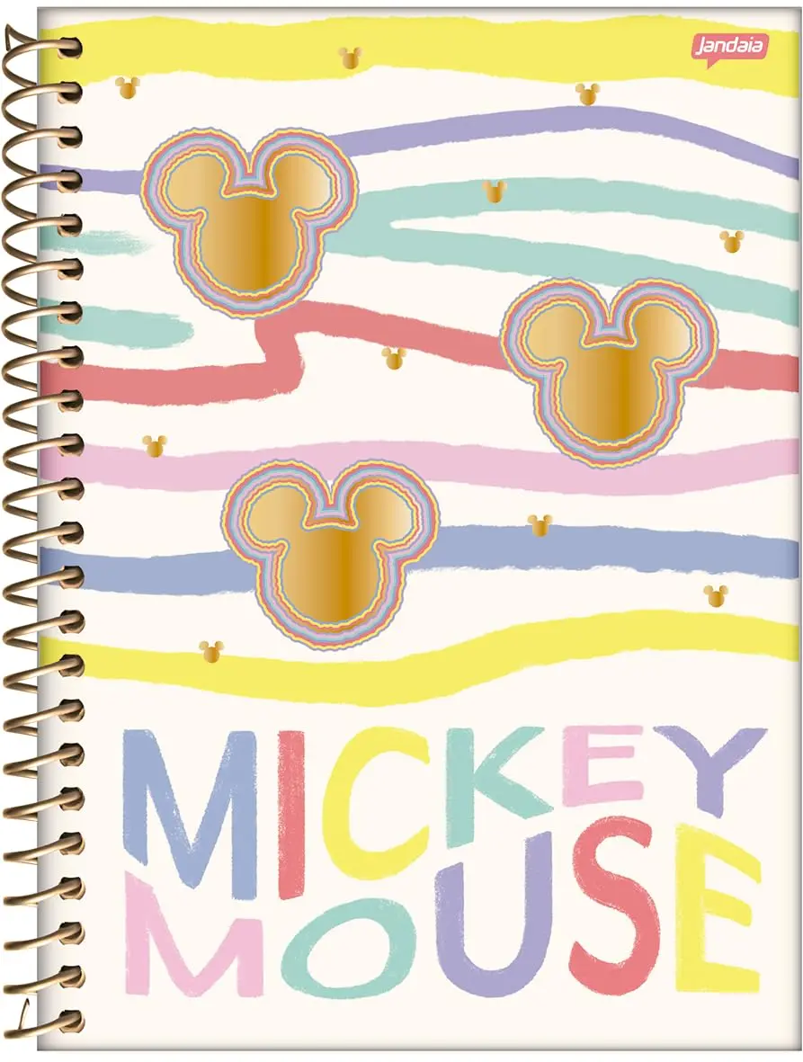 Jandaia - Caderno Espiral College 175x242mm CD 1 Matéria 80 Fls Mickey Arts Listras Coloridas FSC