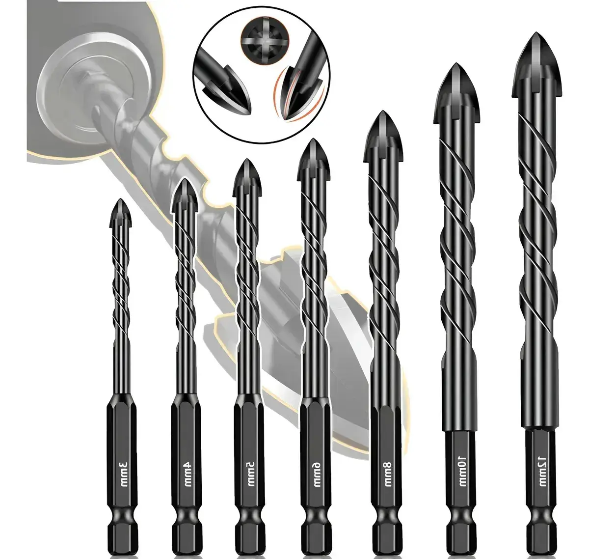 Kit 7 Brocas De Aço Liga Dura Universal Fura Tudo 3mm 4mm 5mm 6mm 8mm 10mm 12mm Para Concreto Madeira Ferro Videa Aço