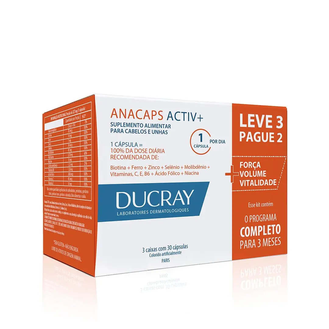 Ducray Anacaps Activ+ Suplemento Antiqueda Capilar 3 Caixas com 30 Cápsulas
