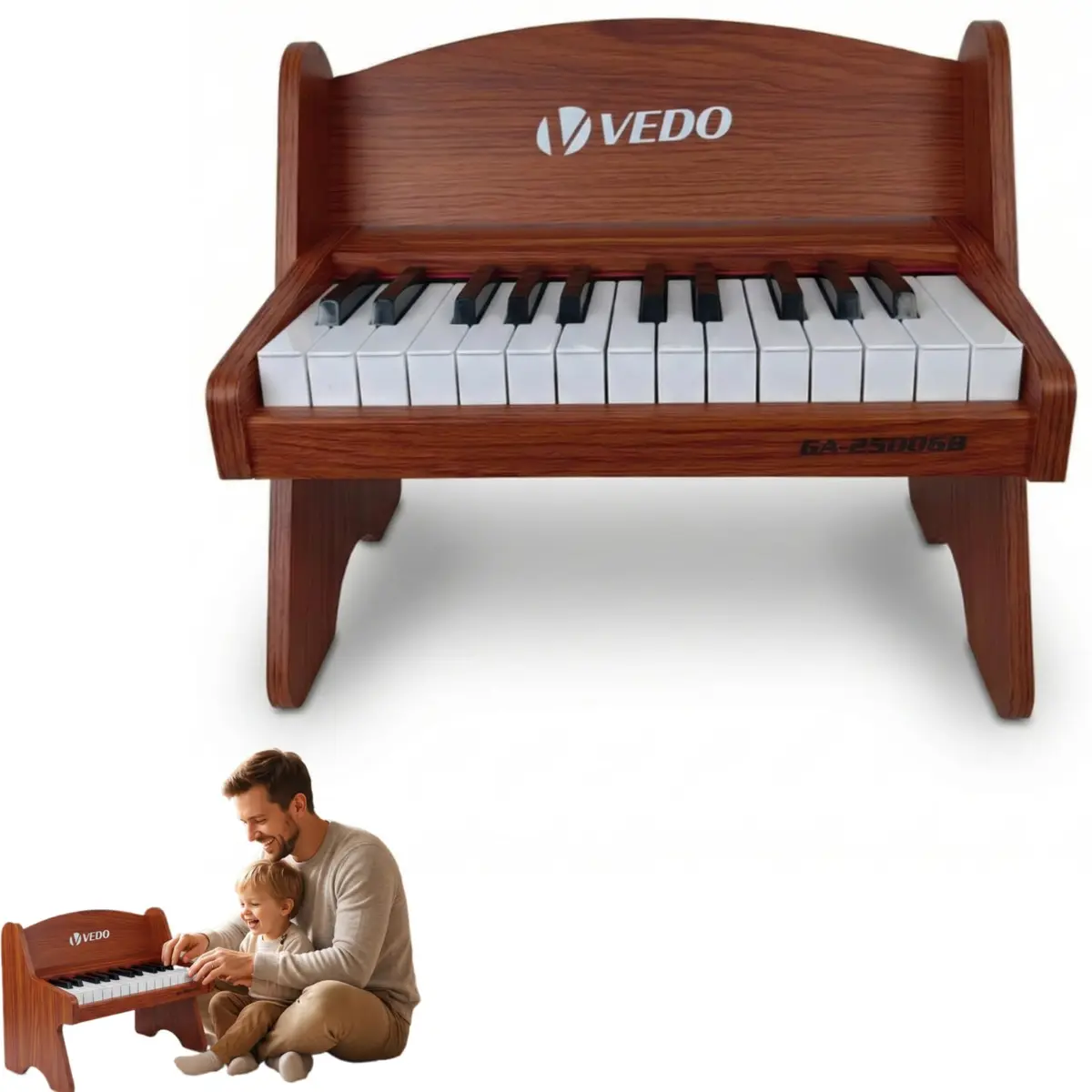 VEDO Teclado de Piano Toddler e Infantil, Piano Digital de 25 Teclas Para CriançAs, Volume AjustáVel, Mini Instrumento Musical Educativo, Material Segurança Nogueira, Para Meninas e Meninos, Marrom