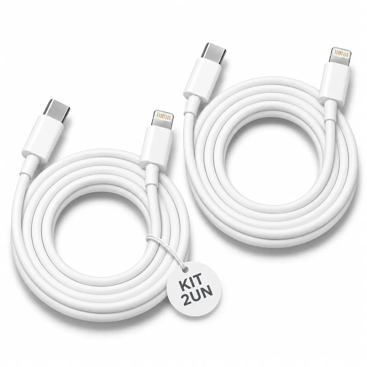 Kit 2 Cabos USB-C compativel Lightning 30W Turbo 1m Branco Carregamento e Dados A Gold
