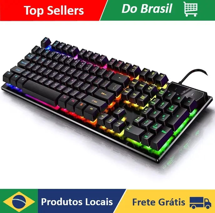 Teclado Gamer Semi-mecânico RGB LED retroiluminado Computador Pc