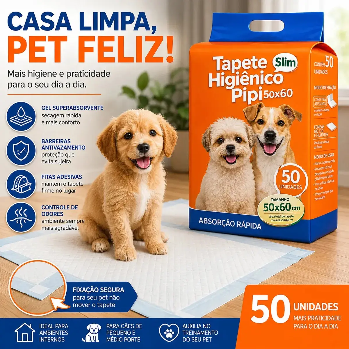 Tapete Higiênico Para Cães Gatos Pets Manta Absorvente 50 Unidades 50x60Cm Branco Fralda Pet Cachorro Camadas De Proteção Bloqueador De Odor Linha Premium Com Camadas De Proteção thumbnail 3