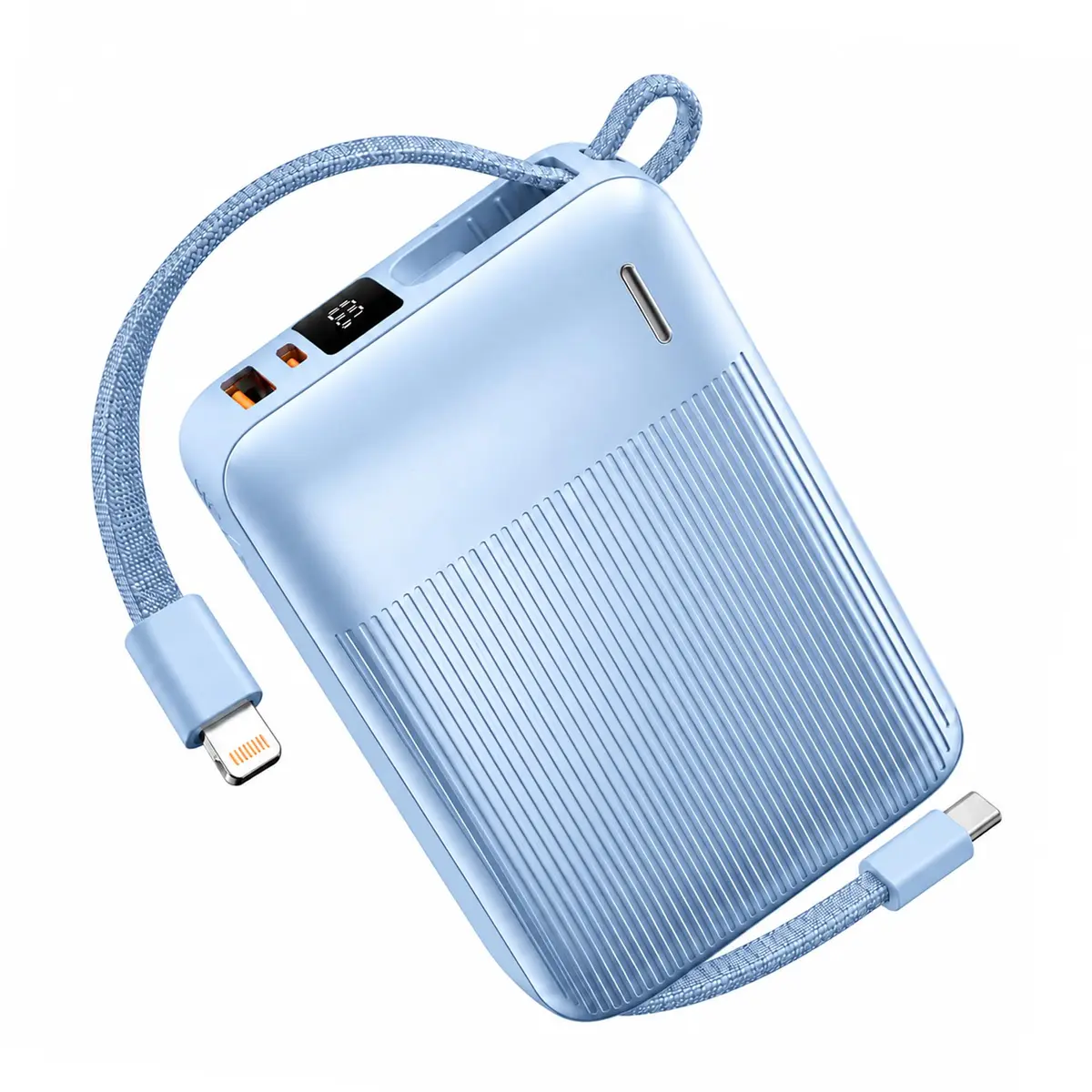 Basike Power Bank 20000mAh, Carregador Portátil 2 Cabos USB-C e Lightning | Carregamento Rápido, USB-C (máx. 22,5 W, PD) + USB-A (máx. 22,5 W QC), Display LED e Proteção Inteligente (Azul)