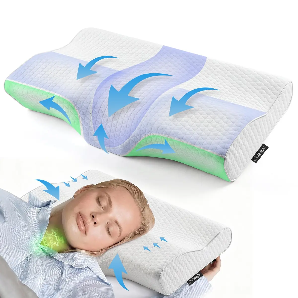 Travesseiro Cervical Ortopédico Linlight Ergonômica D45 Anti Ronco 60x35cm | Espuma Viscoelástico, Alívio de Pressão no Pescoço e Ombros