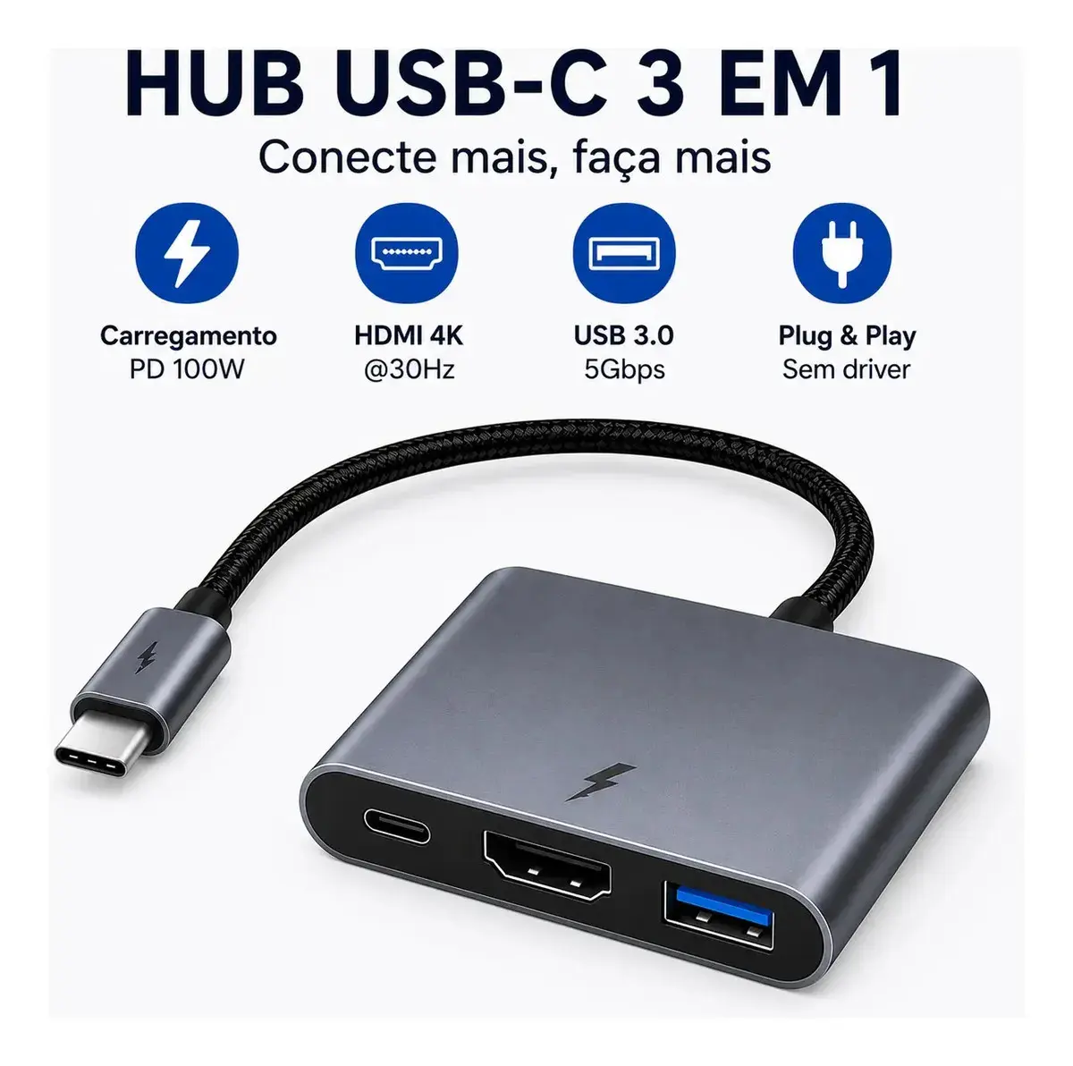 Adaptador Conversor USB-C Para Hdmi 4k 3 Em 1 Ezsias Armarinhos thumbnail 2