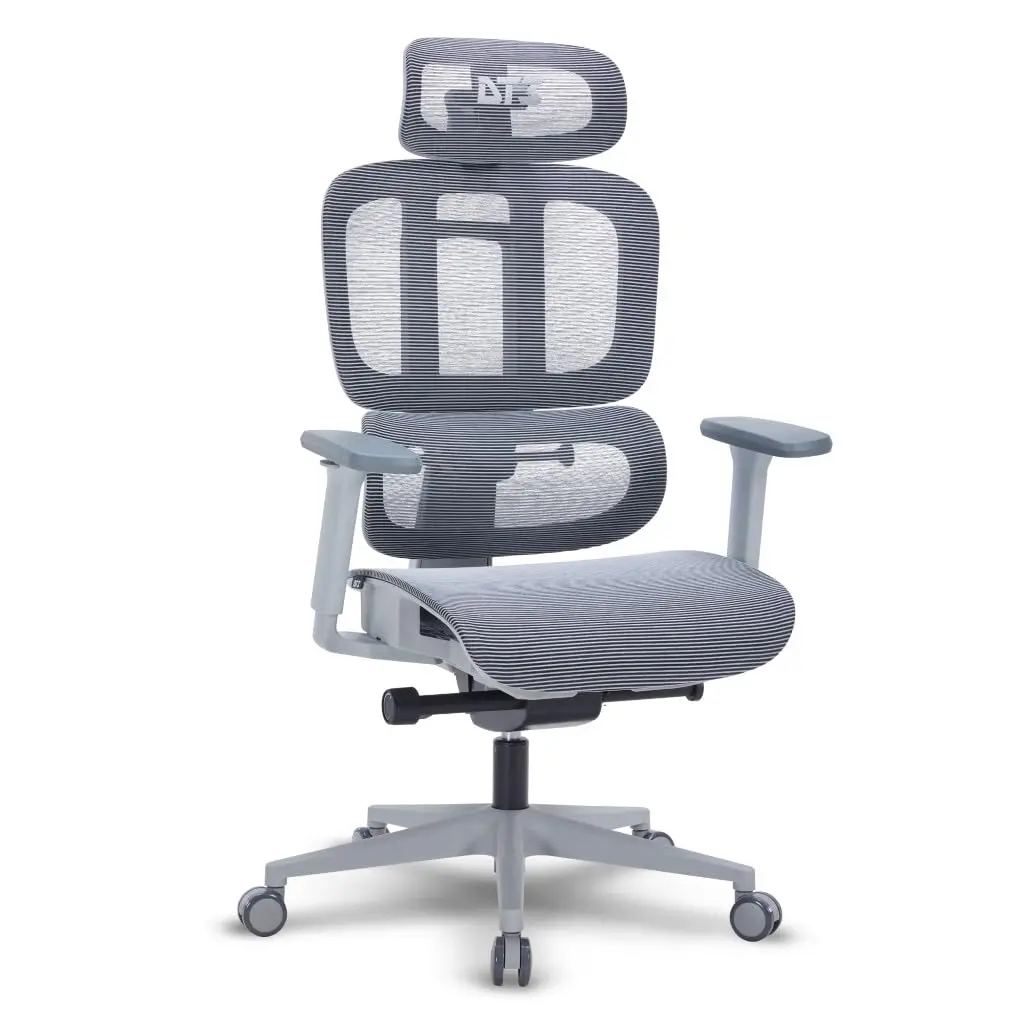 Cadeira Escritorio Ergonomica DT3 Selene com revestimento Mesh, Suporte lombar integrado 2D, Assento deslizante, Apoio braço 3D, Apoio de cabeça 3D,Certificada NR-17 (Grey Frame)