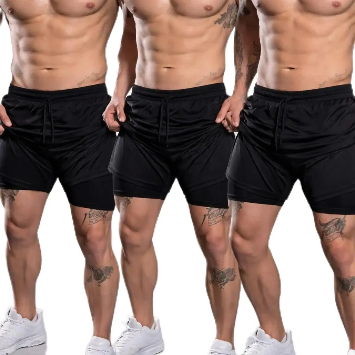 Kit 3 Shorts Masculino 2 em 1 Dry Fit Compressão Academia Corrida Futebol
