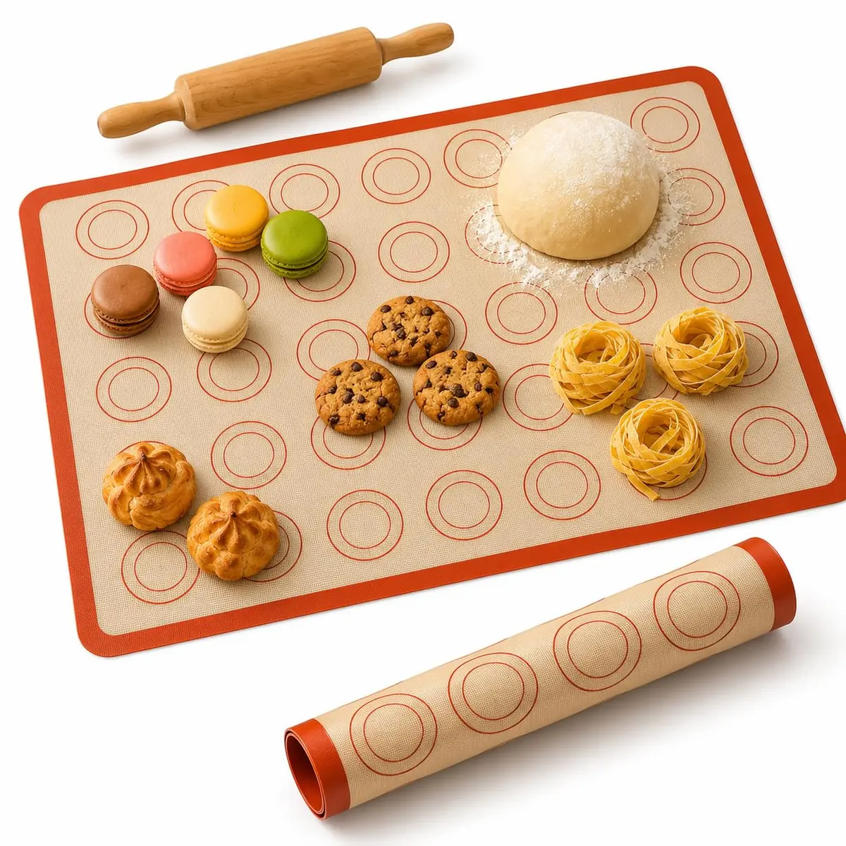 Tapete Culinário de Silicone Antiaderente 42x30cm Reutilizável para Assar, Abrir Massas, Biscoitos, Pães, Pizza e Confeitaria, Base Antiderrapante (1)
