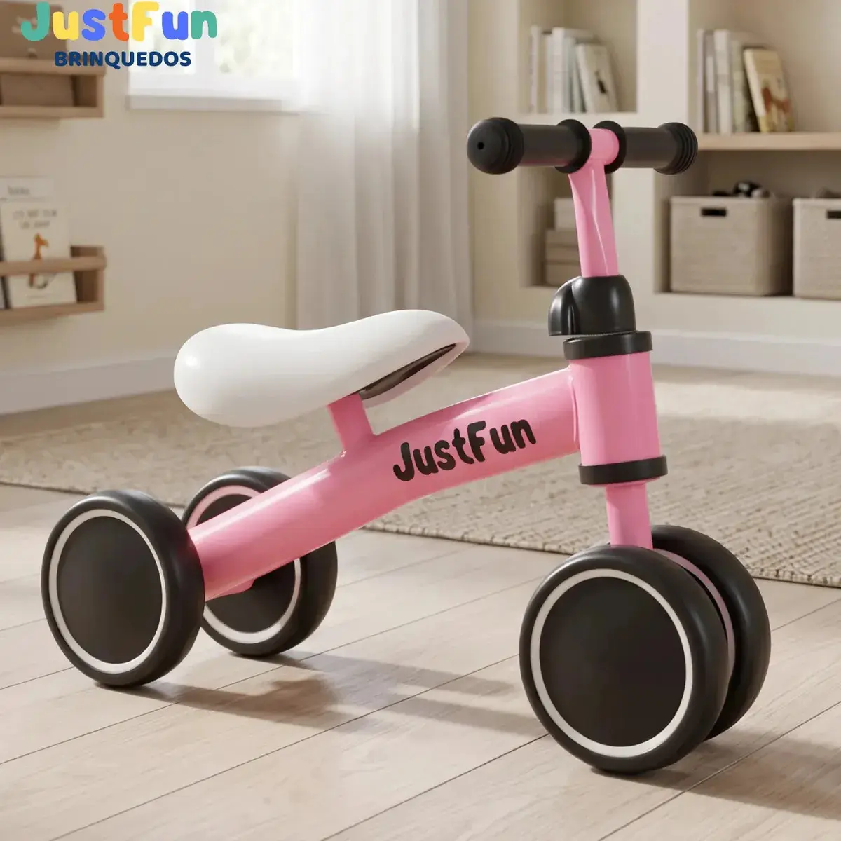 Bicicleta De Equilíbrio Bike Infantil Sem Pedal JustFun Brinquedos Cor Rosa