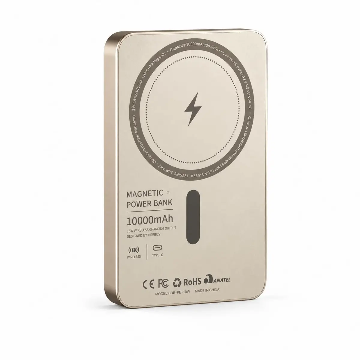 Power Bank Turbo 10000mAh 22,5W Carregamento Rápido por indução e cabo (prata vintage)