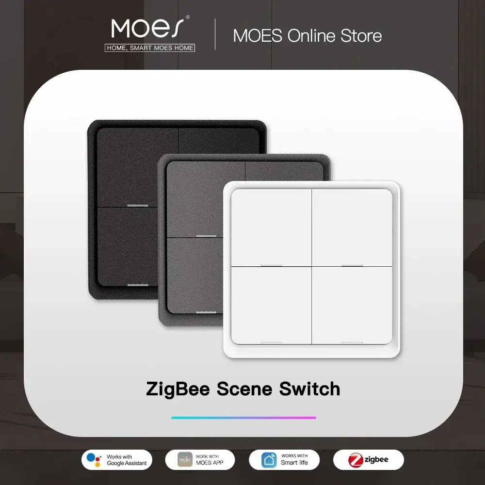 MOES-Controlador de Botão Sem Fio, Alimentado por Bateria, Dispositivos Tuya, ZigBee, Cena 12, Cenário de Automação, 4 Gangues