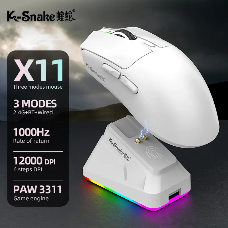 Mouse Sem Fio Tri-Mode X11 PAW3311, 22000DPI, Taxa de Polling de 1000Hz - 1