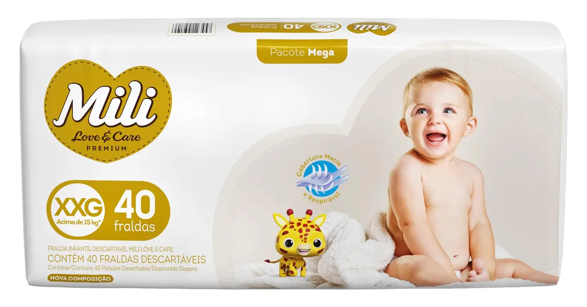 Mili Fralda Love&Care Mega Xxg - 40 Unidades
